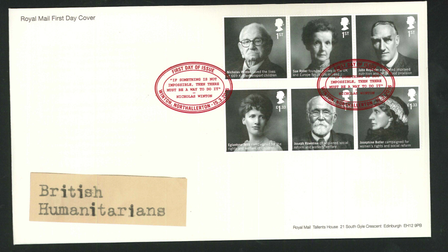 2016 - British Humanitarians First Day Cover - Winton Pictorial Postmark - Click Image to Close